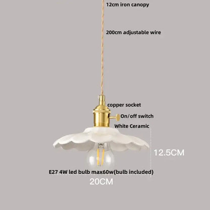 Pleated white fabric pendant light with fluted ceramic shade and brass copper socket for decorbites ceramic wood pendant decor