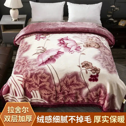 Plush double-layered raschel blanket in soft pink and cream floral pattern for decorbites winter raschel throw