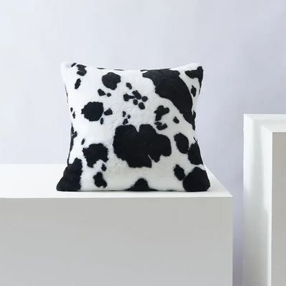 Plush black white flower cushion cover with soft faux fur texture for decorbites black white living room decor