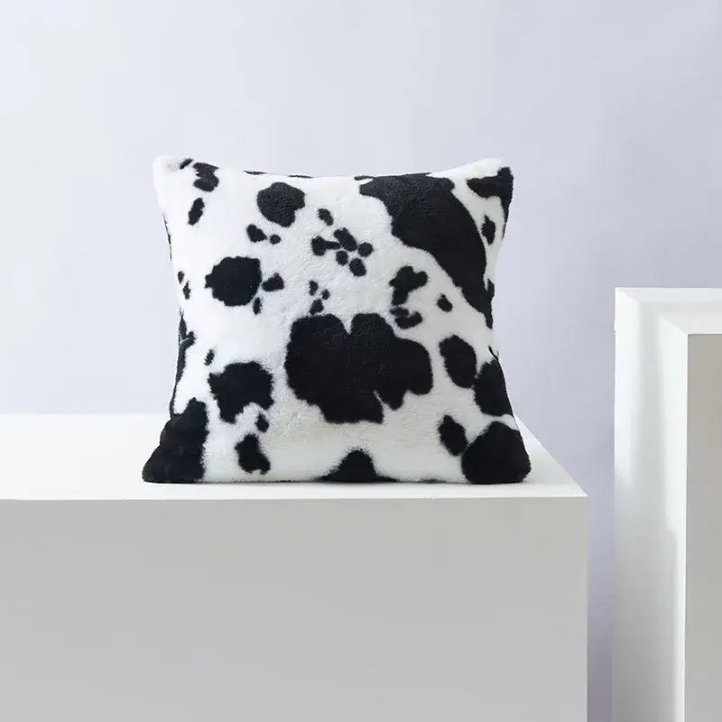 Plush black white flower cushion cover with soft faux fur texture for decorbites black white living room decor