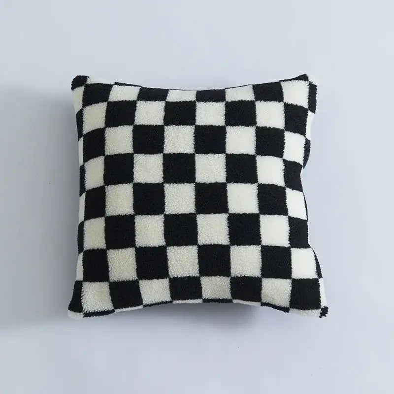 Plush black and white houndstooth cushion cover with soft plush texture perfect for bedroom decorbites houndstooth cushion
