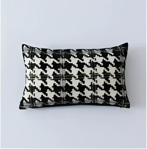Plush black and white houndstooth cushion cover featuring a classic pattern for stylish bedroom decorbites houndstooth cushion