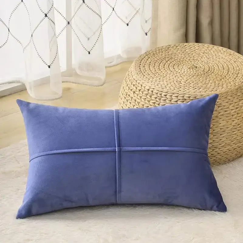 A plush royal blue velvet rectangular pillow with stitched grid pattern for decorbites houndstooth cushion cover use