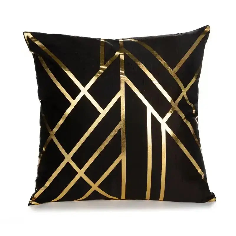 Plush black velvet cushion cover with intersecting gold metallic stripes for decorbites houndstooth cushion cover
