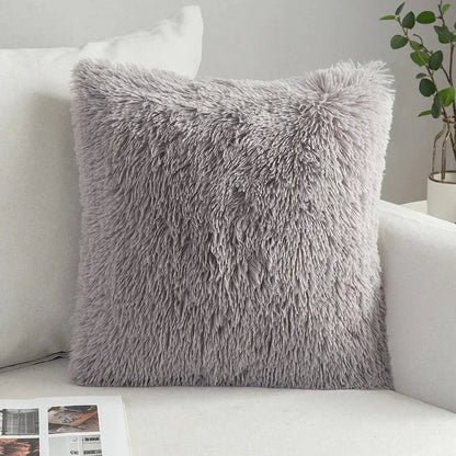 Plush light gray faux fur throw pillow with soft shaggy texture for decorbites houndstooth cushion cover bedroom use
