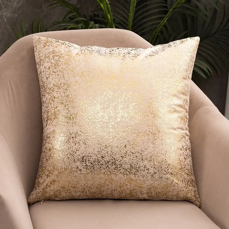 Cream-colored square cushion cover with shimmering gold metallic texture and subtle speckled pattern for decorbites houndstooth cushion