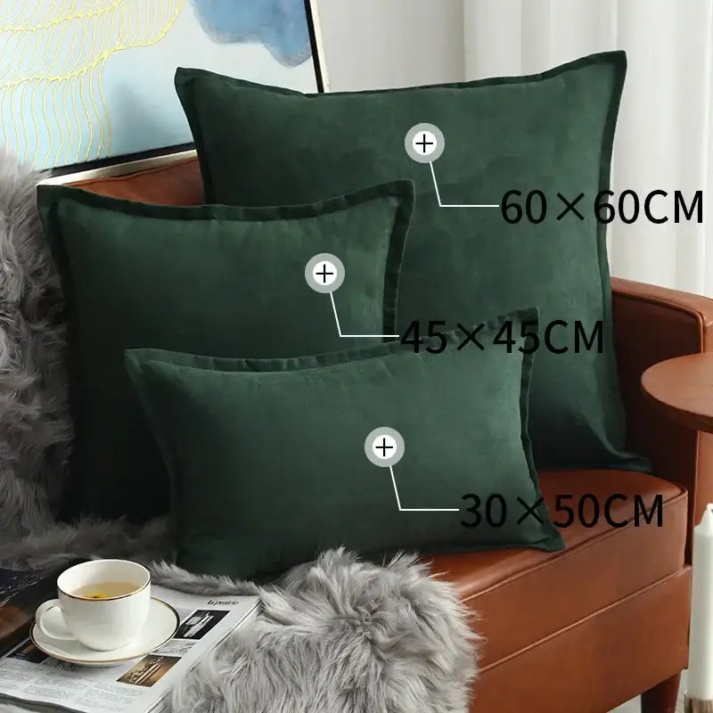 Set of three dark green velvet throw pillows on brown leather couch versus plush black and white houndstooth cushion cover decorbites houndstooth cushion cover