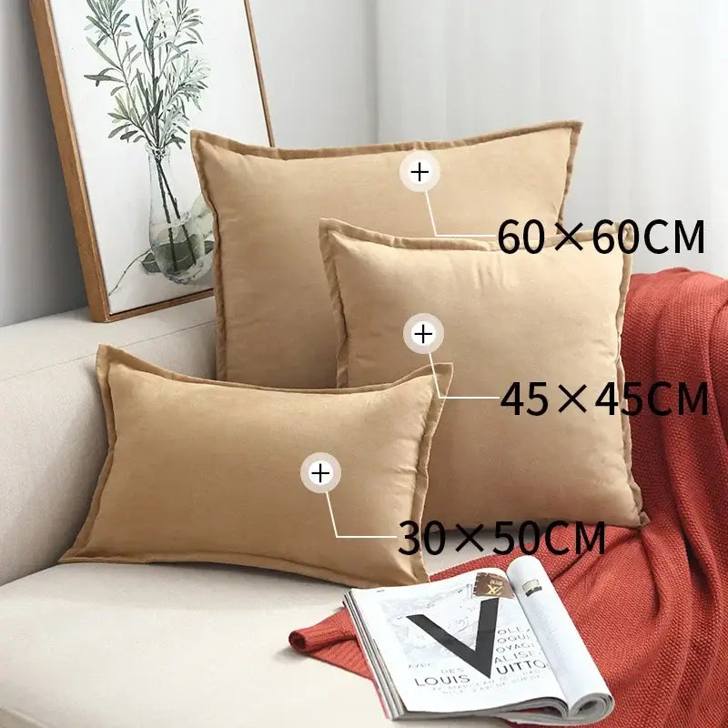 Set of three beige rectangular throw pillows with soft fabric and clean edges complementing a decorbites houndstooth cushion cover