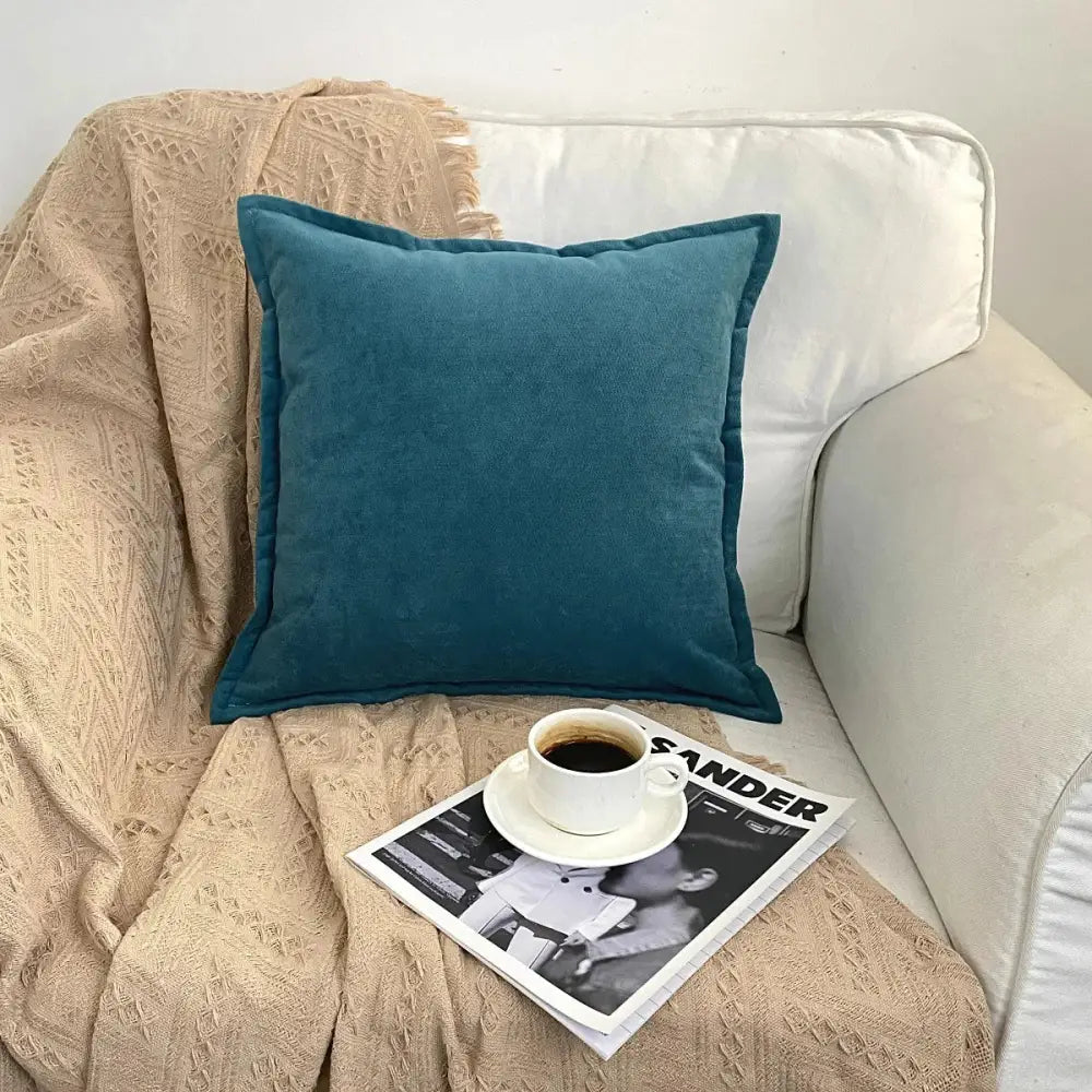 Teal velvet cushion cover with soft plush texture and neatly stitched edges for decorbites houndstooth cushion cover