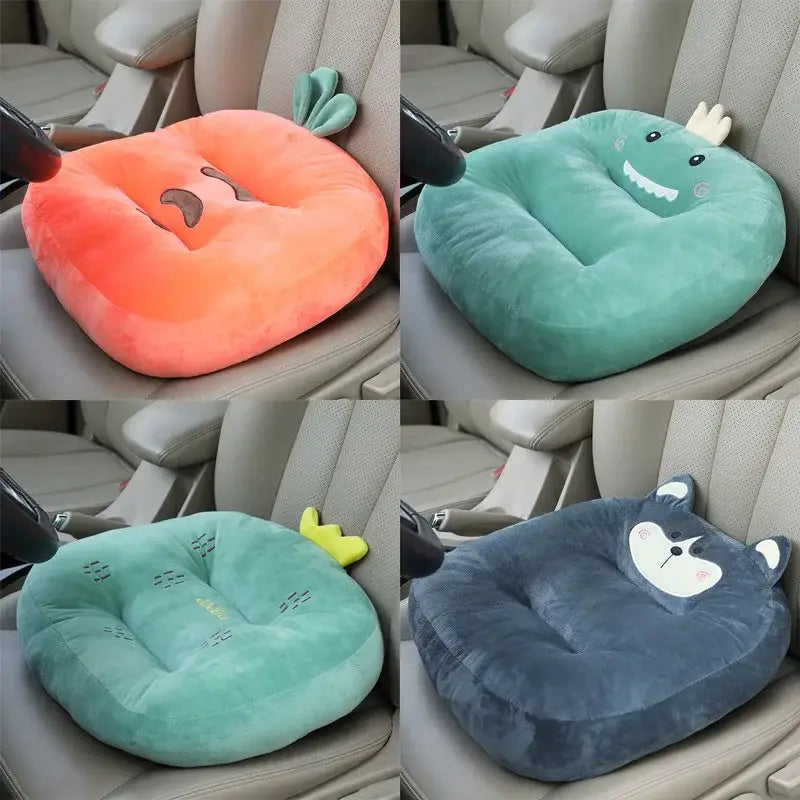 Plush soft cartoon car cushion with embroidered animal ears designed for car cushion sofa and office chair pad support