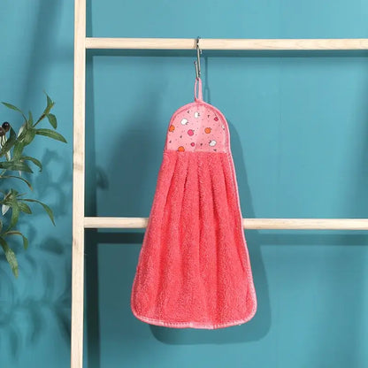 Pink plush colorful patterned coral velvet hand towel with soft texture for kitchen decorbites coral velvet hand use