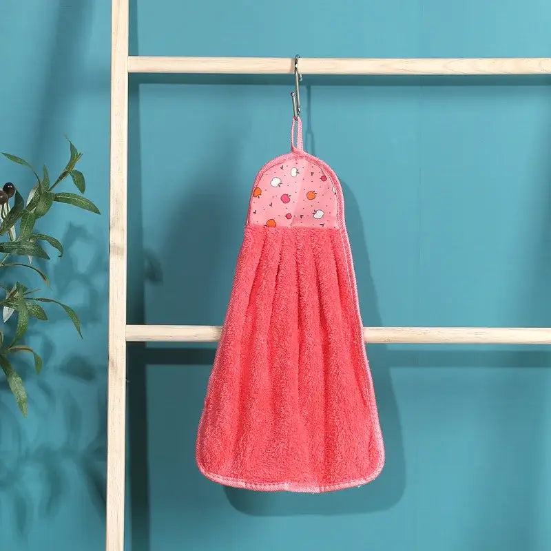 Pink plush colorful patterned coral velvet hand towel with soft texture for kitchen decorbites coral velvet hand use
