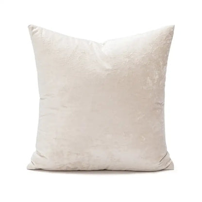 Cream-colored velvet pillow cover with soft plush texture and subtle sheen for living room dark grain decor