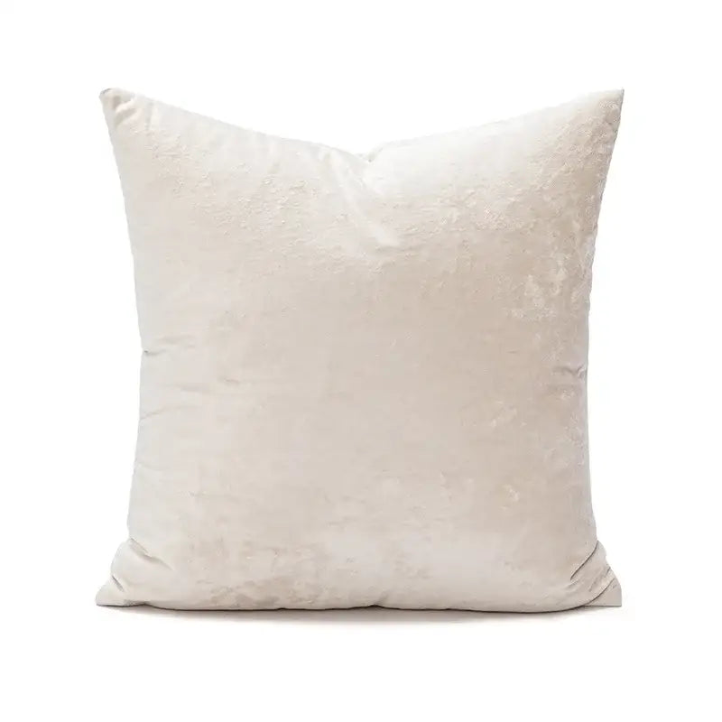 Cream-colored velvet pillow cover with soft plush texture and subtle sheen for living room dark grain decor