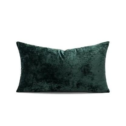 Deep emerald green velvet pillow cover with plush textured surface for living room dark grain decor