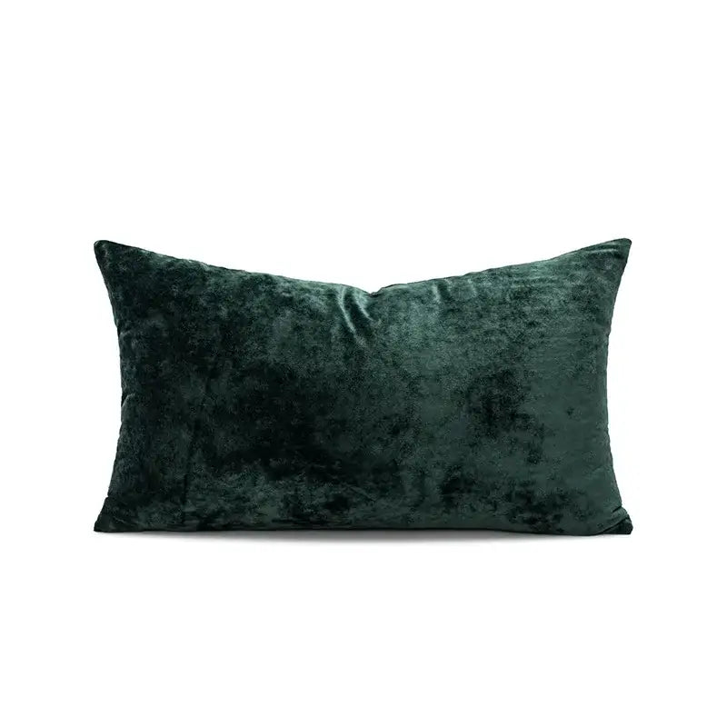 Deep emerald green velvet pillow cover with plush textured surface for living room dark grain decor
