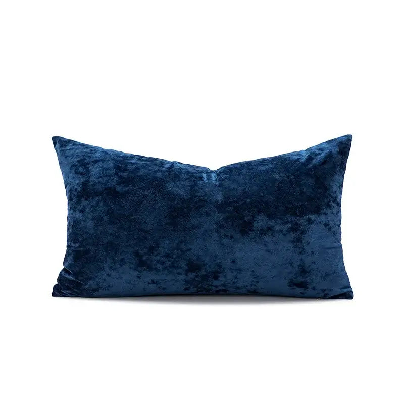 Deep navy blue velvet pillow cover with dark grain texture for living room decor rectangular shape