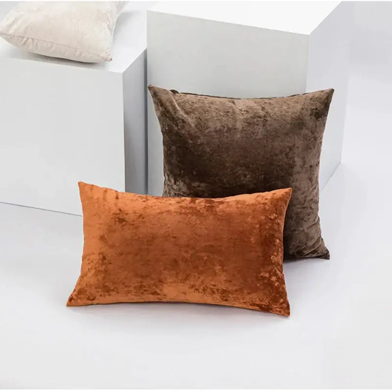 Orange velvet rectangular pillow with plush dark grain velvet pillow cover for living room decor