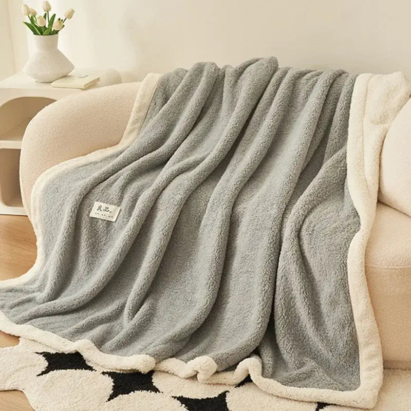 Soft gray and cream two-sided plush coral fleece blanket with textured surface for bedroom and sofa decorbites coral fleece