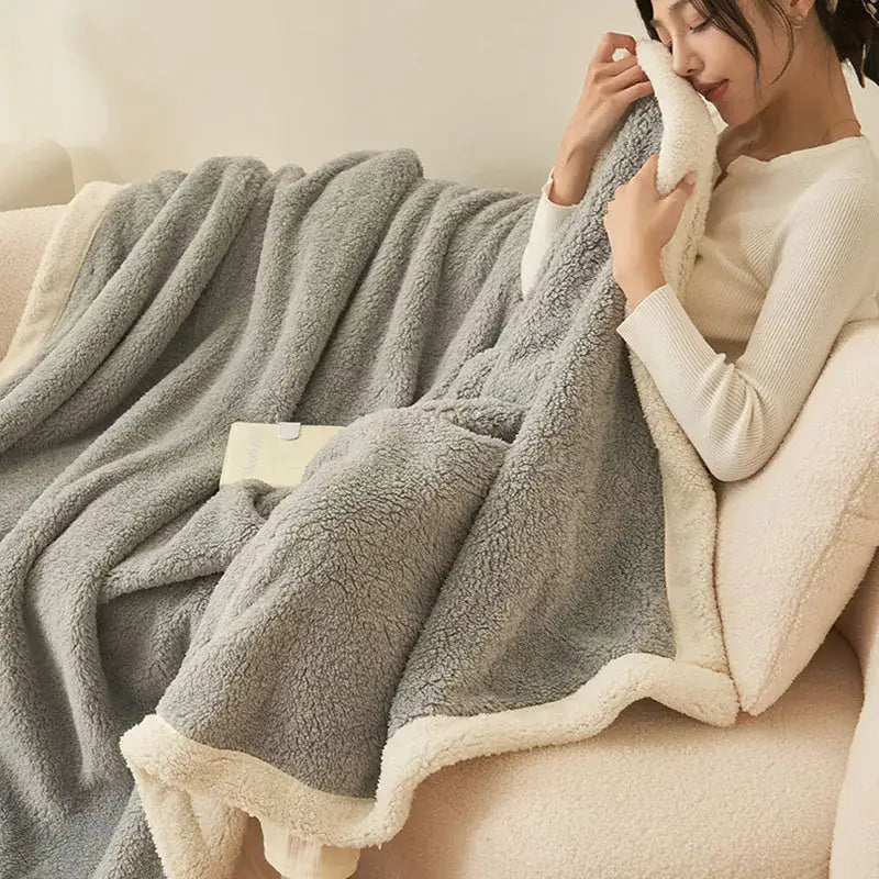Plush gray and cream coral fleece blanket with soft sherpa texture ideal for cozy bedroom and sofa decorbites coral fleece