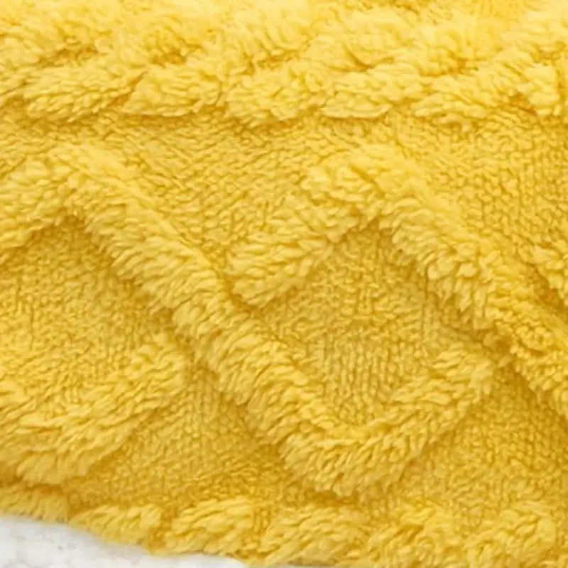 Bright yellow plush textured fabric of decorbites cozy velvet pet blanket for bedroom hooded dog coat use