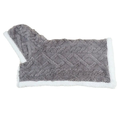 Plush gray and white cozy velvet pet blanket with diamond knit design and fleece trim for decorbites cozy velvet use