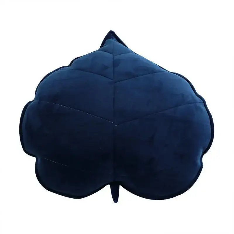 Deep navy velvet leaf shaped throw pillow with quilted stitching and plush texture for living room decorbites 3d leaf decor