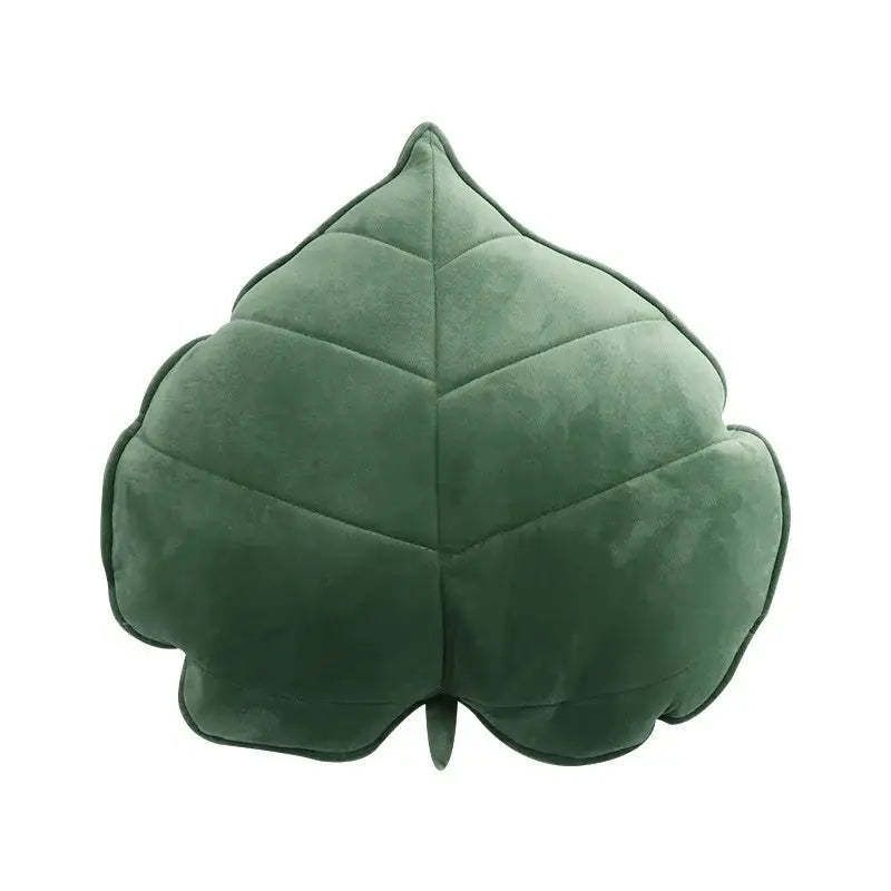 Plush olive green leaf shaped throw pillow with suede texture and stitched veins perfect for living room decorbites 3d leaf