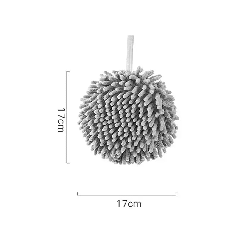 Gray spherical microfiber cleaning mitt with hanging loop complementing plush orange and beige decorbites cat kitchen hand towel