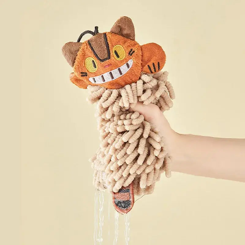 Plush orange and beige cat kitchen hand towel featuring super absorbent microfiber and embroidered facial features decorbites cat kitchen hand