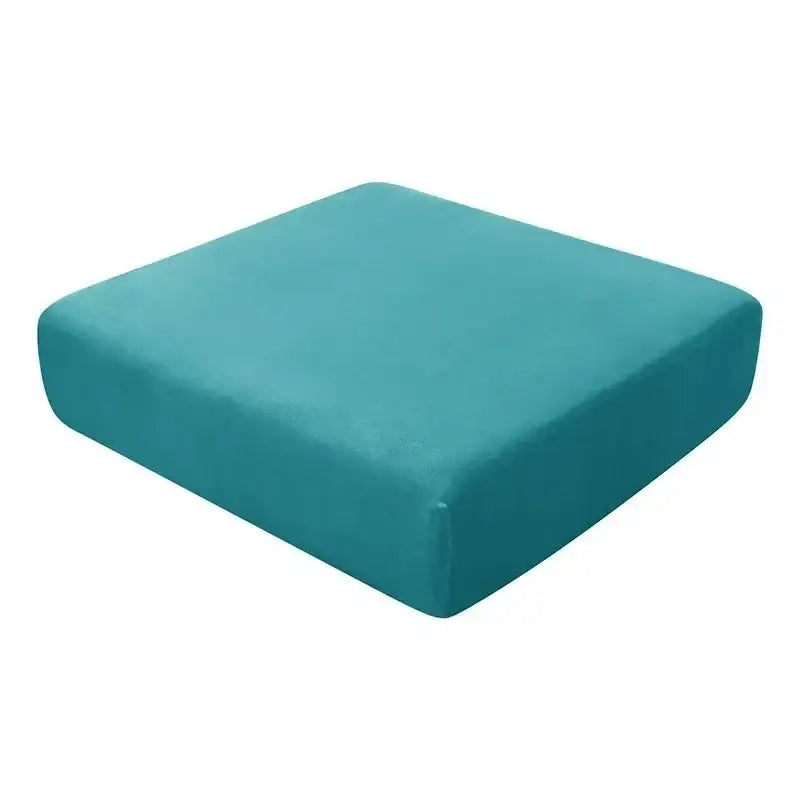 Teal plush cushion with soft velvety texture square shaped for a plush orange velvet elastic sofa cover protector