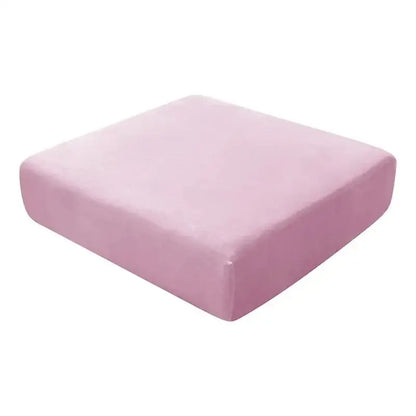 Soft pink rectangular velvet cushion with plush texture for elastic sofa cover living room protector