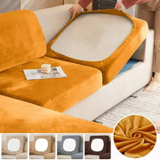 Plush orange velvet sofa cushion cover with elastic edges and soft texture for living room protection