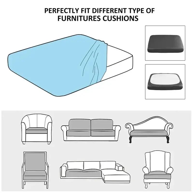 Light blue stretchy fabric cushion cover designed to fit various furniture types as a living room protector