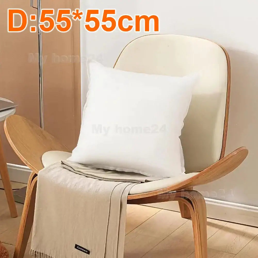 White square plush cotton-padded pillow core resting on wooden chair for living room decorbites cotton-padded pillow