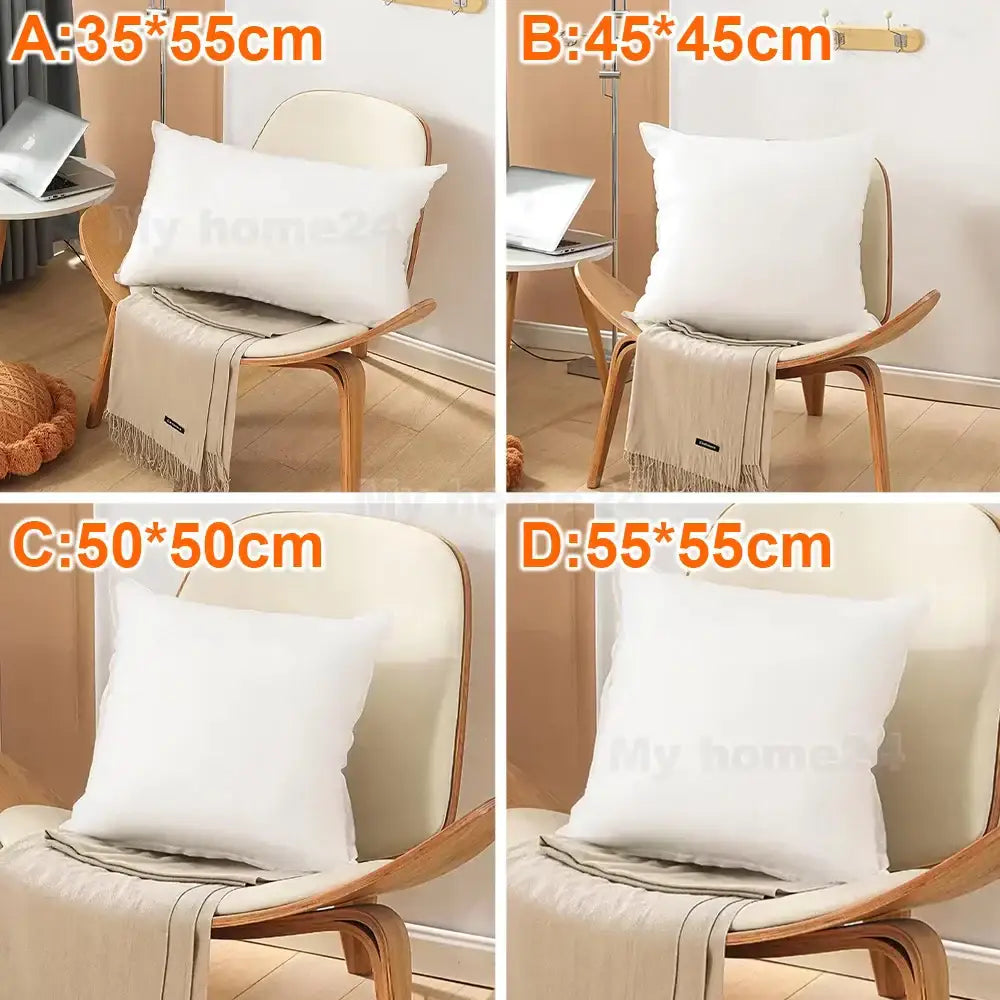 White square living room cushion insert with soft decorbites cotton-padded pillow core on wooden chair