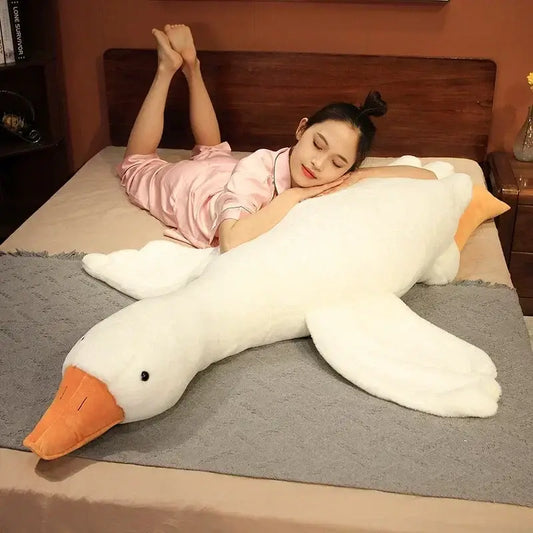 Plush white goose sleep body pillow with orange beak and soft fabric material decorative for bedroom festival gift decorbites goose sleep
