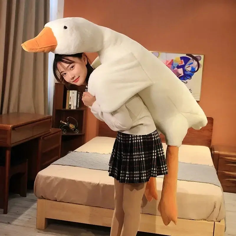 Plush white goose sleep body pillow with orange beak designed as a soft goose sleep body decorbites gift for bedroom