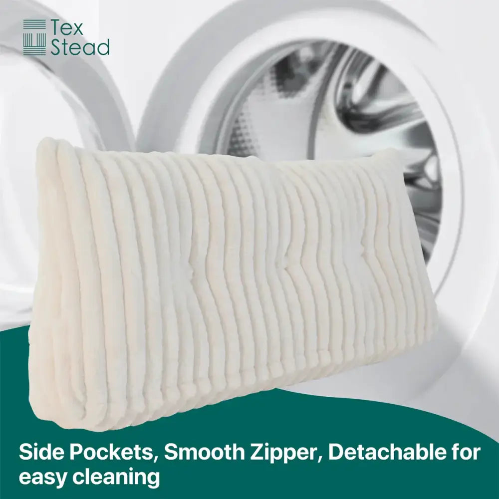 Cream-colored ribbed fabric decorbites headboard wedge pillowcase with side pockets and smooth detachable zipper for easy cleaning