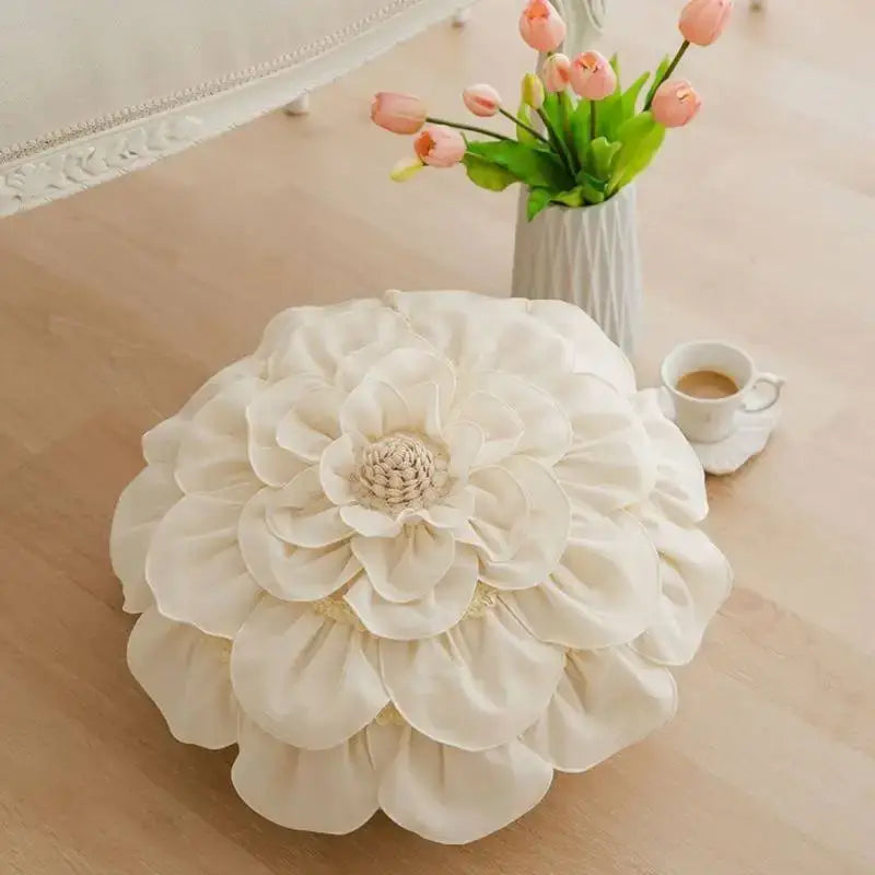 Cream-colored multi-layered fabric flower decorbites 3d flowers pillow with textured center for home decor