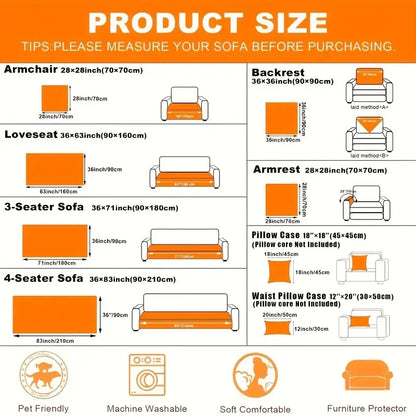 Orange sofa cover made of soft machine washable fabric designed as a plush white textured anti slip knitted protector