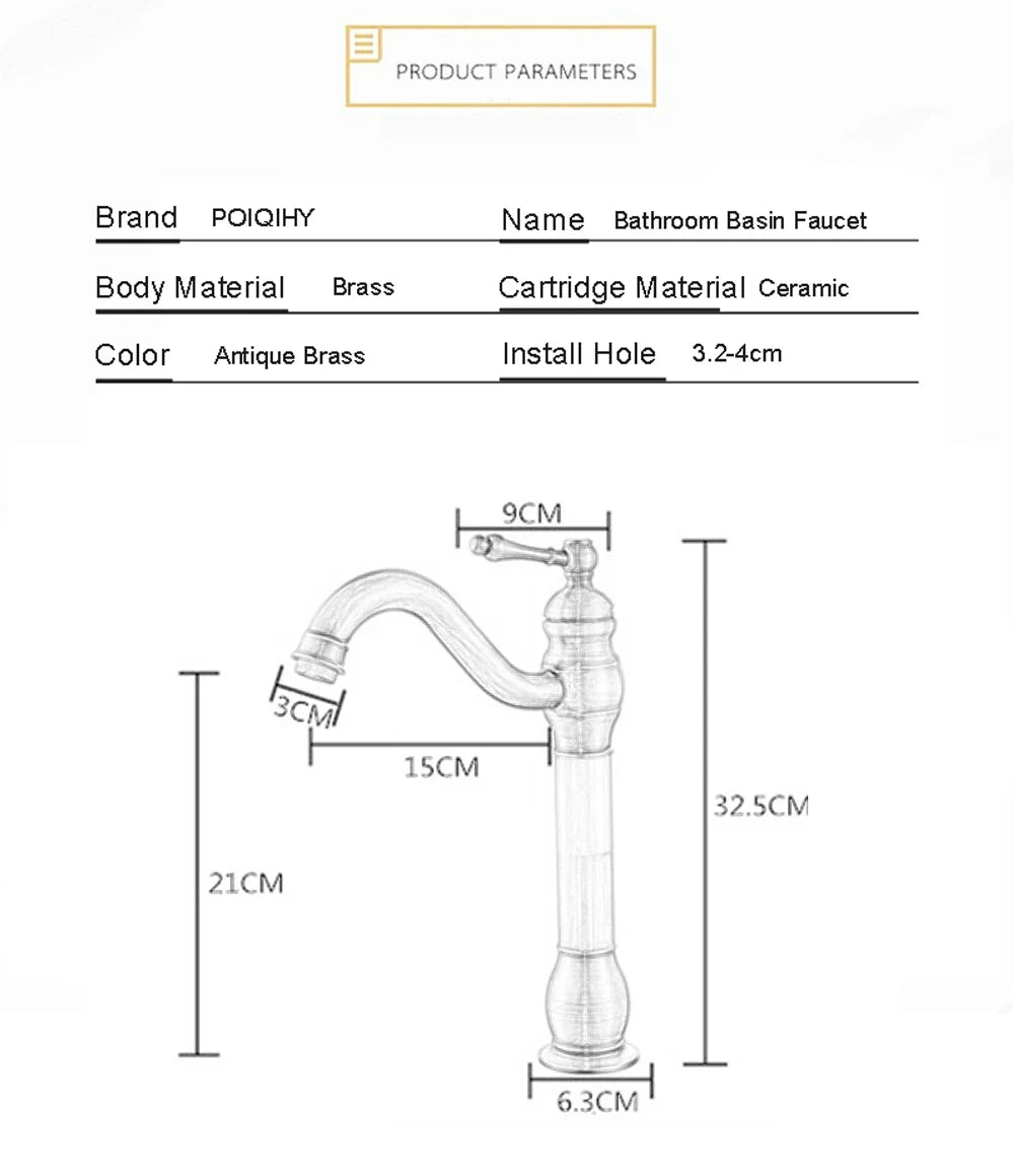Antique brass deck mounted single hole basin faucet with ceramic cartridge and durable housing material for bathroom use