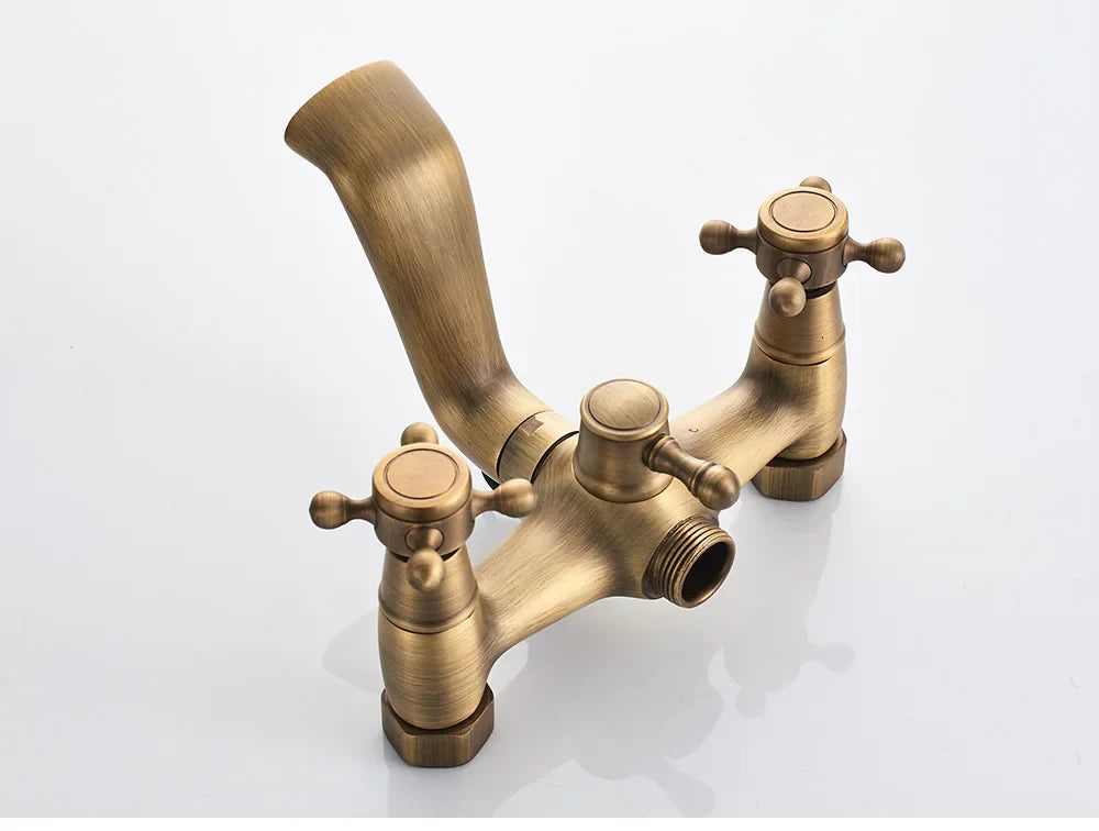 Antique brass finished bathtub faucet with cross handles and curved spout in poiqihy shower set wall mixer tap