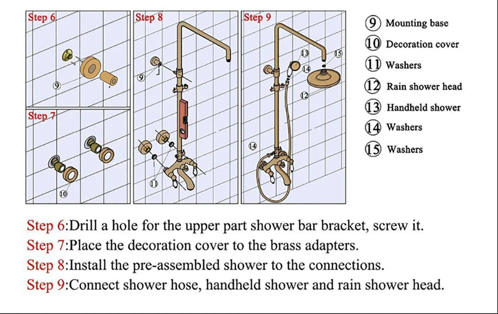 PoiQIHY antique brass shower system with rain shower head handheld shower and sliding bar for bathroom use