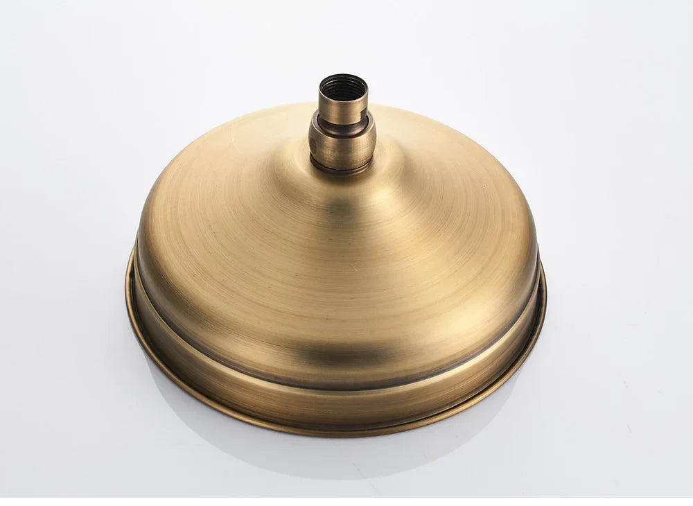 Antique brass-colored dome-shaped ceiling light fixture with central threaded stem for poiqihy shower system