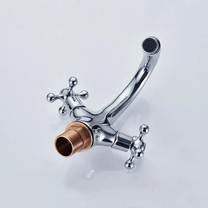 Polished brass dual cross handle bathroom bidet faucet with chrome-finished cross handle and copper threaded base