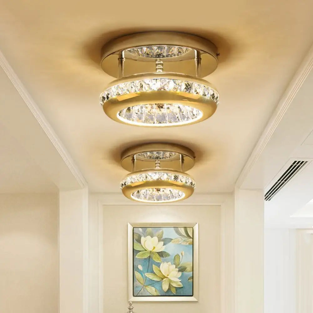 DecorBites™ DecorBites™ Polished Chrome Donut Ceiling Lamp with Simple Crystal, LED Flush Mount Fixture in Warm/White Light - Mini Size