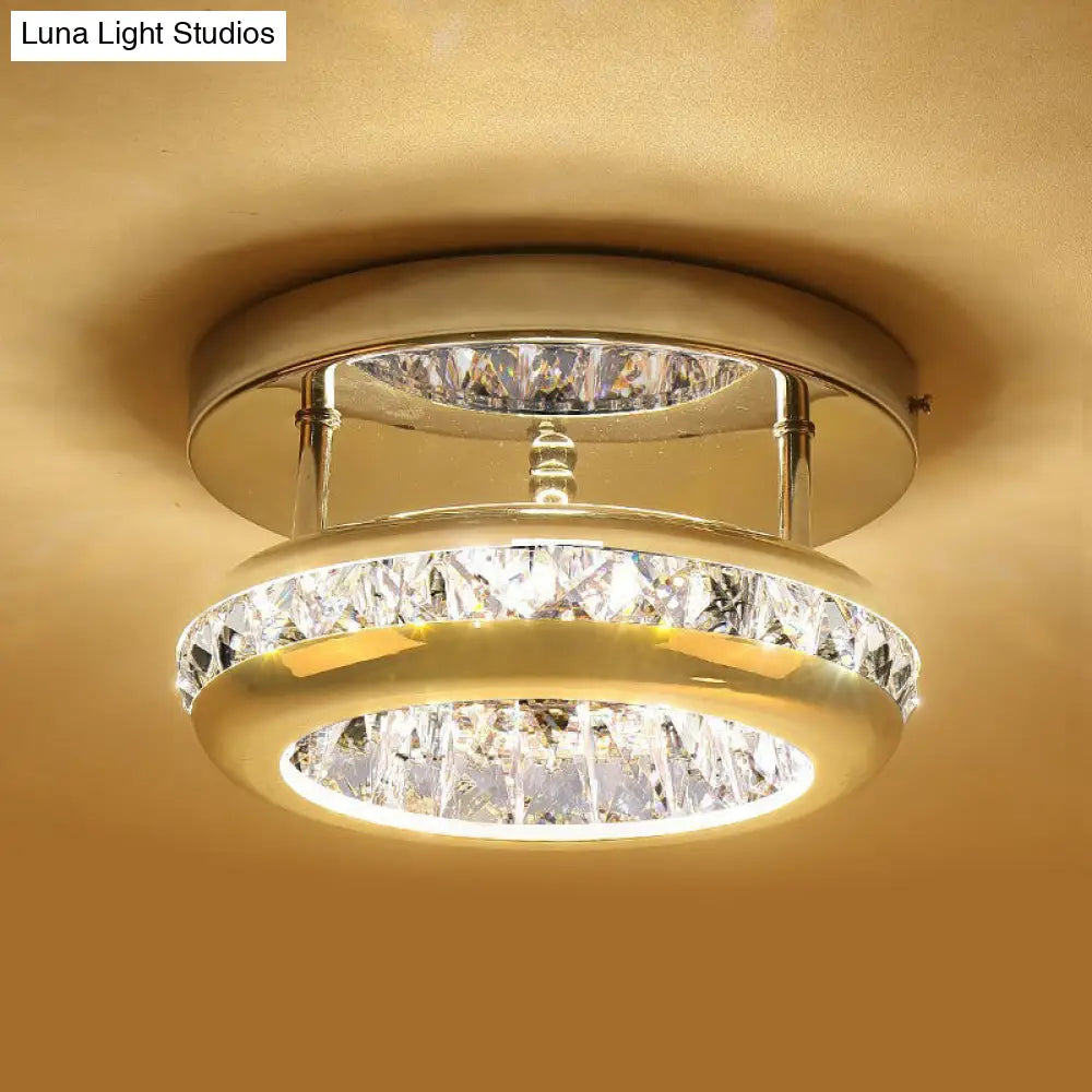 DecorBites™ DecorBites™ Polished Chrome Donut Ceiling Lamp with Simple Crystal, LED Flush Mount Fixture in Warm/White Light - Mini Size