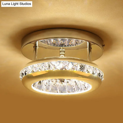 DecorBites™ DecorBites™ Polished Chrome Donut Ceiling Lamp with Simple Crystal, LED Flush Mount Fixture in Warm/White Light - Mini Size