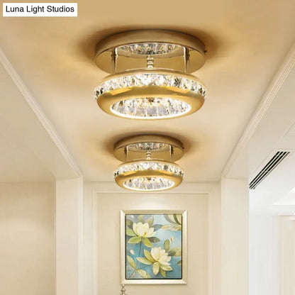 DecorBites™ DecorBites™ Polished Chrome Donut Ceiling Lamp with Simple Crystal, LED Flush Mount Fixture in Warm/White Light - Mini Size